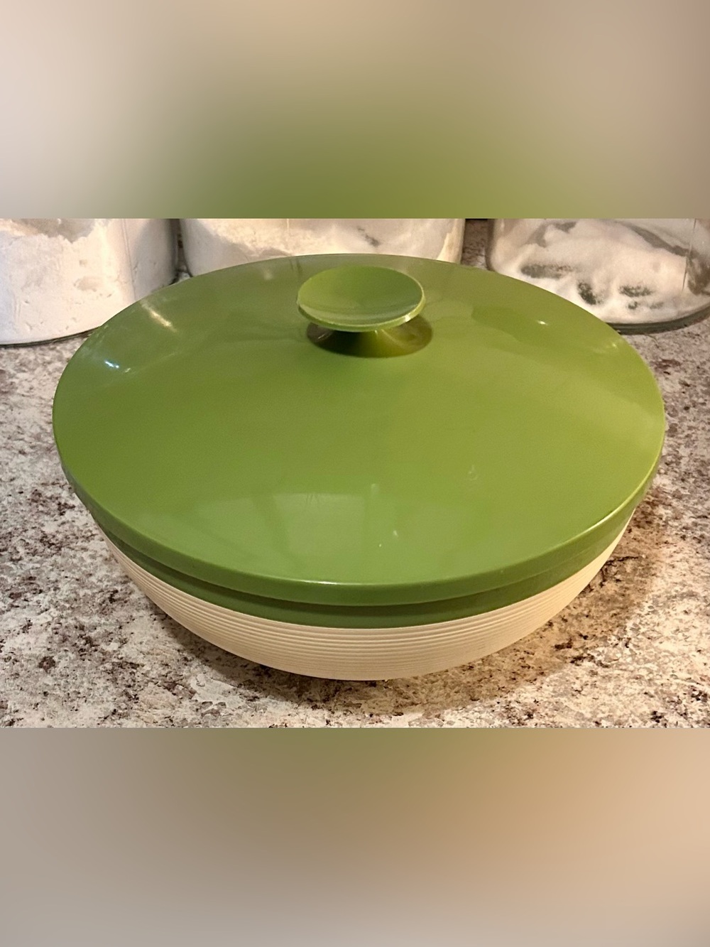 Raffiaware by Thermo-Temp Vintage Beige & Green Serving Bowl With Green Lid